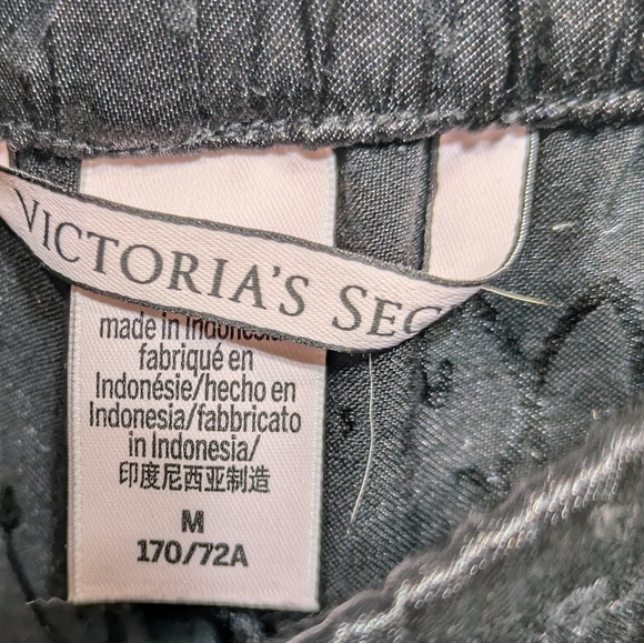 Victoria's Secret Satin Pajama Set M Black Pink Logo Racerback Shorts - Picture 6 of 10